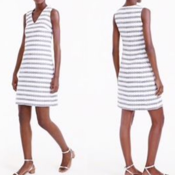 J. Crew Dresses & Skirts - J Crew Tweed Sheath Dress Striped VNeck Navy Ivory